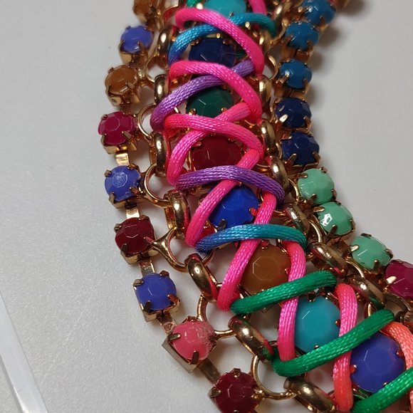 Very Colorful Metal Plastic And String Necklace Adjustable 17.5 To 19.5 Inches - Picture 6 of 14
